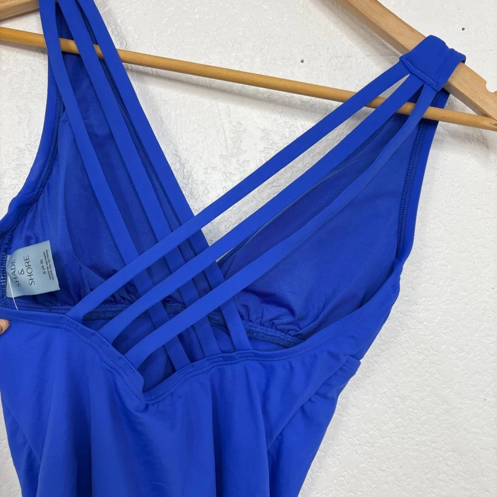 Shade & Shore Blue One Piece Swimsuit Criss Cross Back New with Tags S‎